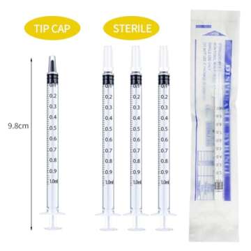 50 Pcs 1ml Syringes with Caps Oral Dispenser Individually Sterile Warpped for Medicine Dropper, Colostrum Collect Feeding Pets, Liquid