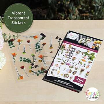 Happy Planner Sticker Pack for Calendars, Journals, and Diaries, Multicoloured Scrapbook Accessories, Beautiful Blooms Theme, 25 Sheets, 264 Total Stickers