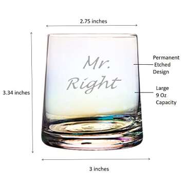 Valentine's Day Gifts for Gay Couple, Mr Right Mr Always Right Rainbow Whiskey Drinking Glasses Wedding Gifts Set for Gay Couple