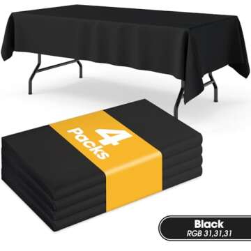 Niuara Black Plastic Table Cloth Rectangle Table 4 Pack, 54''×108'' Black Tablecloth for 6ft Tables, Table Cloth for Disposable Use, Table Cover for Holiday Party, Gathering