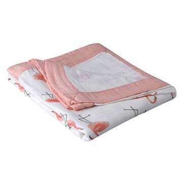 Little Jump Flamingo Baby Blanket - Silky Soft and Breathable Muslin Blankets Baby Girl Quilts- Large 47" x 47" - 2 Layers Toddler Bed Blanket (Flamingo)