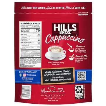 Hills Bros. Instant Cappuccino Mix, French Vanilla - Easy to Use, Enjoy Coffeehouse Flavor from Home – Decadent Cappuccino with a Hint of Sweetness and Vanilla in Light Coffee, 52 Ounce Pouch