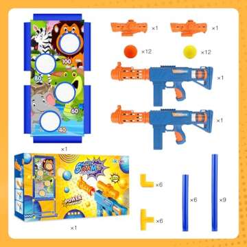 KKONES Shooting Game Toy for Boys - 2 Player Toy Foam Blaster Air Guns, 24 Foam Bullet Balls Popper & Standing Shooting Target, Birthday Gifts for Age 3 4 5 6 7 8 9 10-12 Years Old Kids, Girls