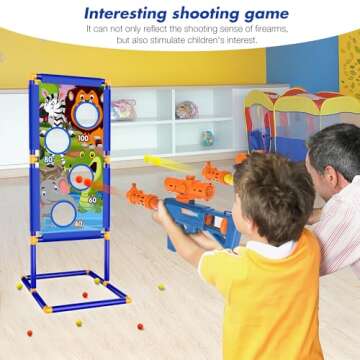 KKONES Shooting Game Toy for Boys - 2 Player Toy Foam Blaster Air Guns, 24 Foam Bullet Balls Popper & Standing Shooting Target, Birthday Gifts for Age 3 4 5 6 7 8 9 10-12 Years Old Kids, Girls