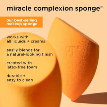 Real Techniques Miracle Complexion Sponge, Beauty Sponge For Makeup Blending & Foundation Application, Full Coverage, Streak-Free Professional Makeup Tool, Cruelty Free, Vegan, Latex Free, 2 Count