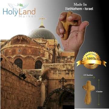 Holy Land Market Comfort/Holding Cross Also Known as Palm or Hand Cross With Velvet Bag And Two Certificates (4 Inches) (1 Count)