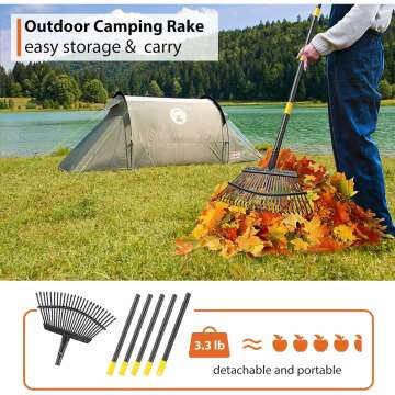 Rake, Gardening Rakes for Leaves Lawns Heavy Duty, 79 in Leaf Rake with 25 Clog-Free Tines, 18.5” Wide Large Rake Head, Metal Garden Tools for Yard Quick Cleanup Garss, Debris, Detachable for Camping