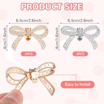 Giantree 2 Pairs of Shoe Clips, Bow Shoe Clips, Rhinestone Shoe Clips, Detachable Classic Fashion Sparkling Bow Heels Shoe Charms Bridal Wedding Party Crystal Shoe Buckles