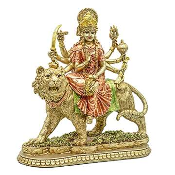 BangBangDa Hindu Goddess Durga Idol Statue - Durga On Tiger Figurine India Murti Home Mandir Temple Altar Puja Item Birthday Diwali Pooja Gifts for Indian Yoga Meditation Spritural Decor