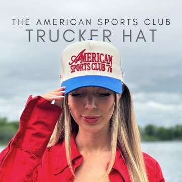 Vintage Trucker Hat | Country Cowboy Cute Preppy Retro Western Trucker Hats | Men Women Trendy Snapback | Tan Red Green Black (American Sports Club | Blue)