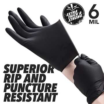 OKIAAS Black Nitrile Gloves Disposable Latex Free, 6 Mil, Fully Textured, Extra Thick Strong, Food Safe, for Cooking, Tattoo, Painting, Automotive, Mechanics, Large, 50 Count