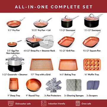 Home Hero Pots and Pans Set Non Stick - Induction Compatible Kitchen Cookware Sets + Bakeware Sets - Non Stick, PFOA Free, Oven Safe Pot and Pan Set Nonstick (20 Pcs - Black)