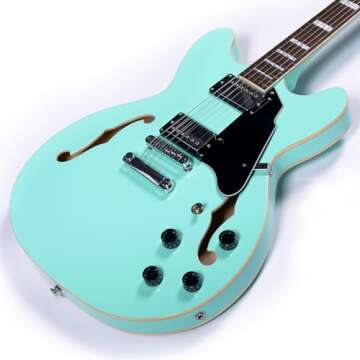 Redid Semi-Hollow Body Electric Guitar RD-100 Jazz Guitar with F-Hole,Maple neck,humbucker Pickups(Green)