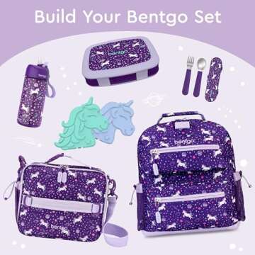 Bentgo Kids Prints Leak-Proof, 5-Compartment Bento-Style Kids Lunch Box - Ideal Portion Sizes for Ages 3-7, Durable, Drop-Proof, Dishwasher Safe, & Made with BPA-Free Materials (Unicorn)