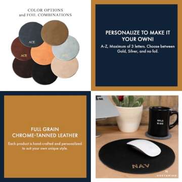 Custom Round Leather Mouse pad. Perfect Gift For Weddings, Anniversaries, Birthdays, And Special Occasions. Monogrammed Mouse pad. Personalized WFH Mousepad. Work From Home. Minimal Home.