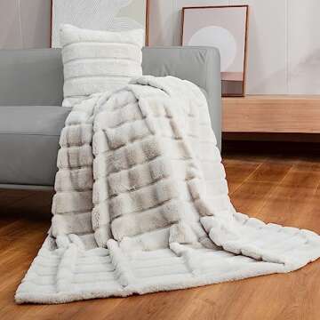 Cozy Bliss Faux Fur Throw Blanket for Couch, Cozy Soft Plush Thick Winter Blanket for Sofa Bedroom Living Room, 50 * 60 Inches Beige