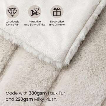 Cozy Bliss Faux Fur Throw Blanket for Couch, Cozy Soft Plush Thick Winter Blanket for Sofa Bedroom Living Room, 50 * 60 Inches Beige