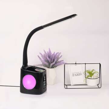 Color Changing LED Desk Lamp with Clock & Charger