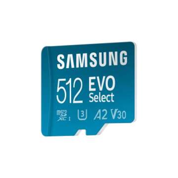 SAMSUNG EVO Select Micro SD-Memory-Card + Adapter, 512GB microSDXC 130MB/s Full HD & 4K UHD, UHS-I, U3, A2, V30, Expanded Storage for Android Smartphones, Tablets, Nintendo-Switch (MB-ME512KA/AM)