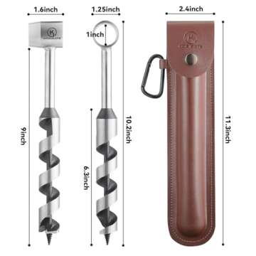 Kosibate Bushcraft Gear, Hand Auger Wrench for Easy Wood Drilling - Settlers Wrench and Bushcraft Tools Perfect for Camping and Woodworking Tasks-Scotch Eye Wood Drill with Leather Case Brown.