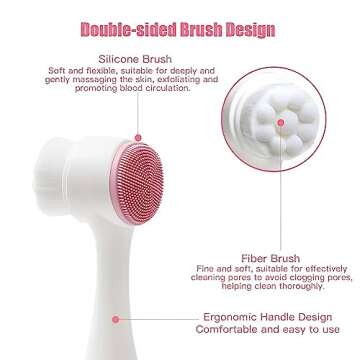 Manual Facial Cleansing Brush, Double-Headed Skin Care face Brush,Silicone Face Cleaning Beauty Brush for Deep Pore Cleaning, Exfoliating (Pink)