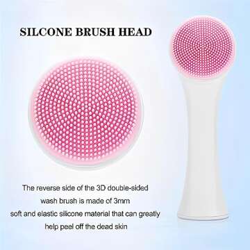 Manual Facial Cleansing Brush, Double-Headed Skin Care face Brush,Silicone Face Cleaning Beauty Brush for Deep Pore Cleaning, Exfoliating (Pink)