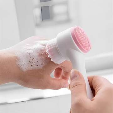 Manual Facial Cleansing Brush, Double-Headed Skin Care face Brush,Silicone Face Cleaning Beauty Brush for Deep Pore Cleaning, Exfoliating (Pink)