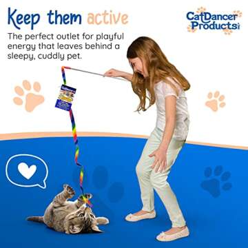 Cat Dancer Products Rainbow Cat Wand Charmer, Safe Teaser Wand for Indoor Cats & Kittens, Flexible Exercise Toy Made of Multicolor Fabric Ribbon, For Medium Breeds