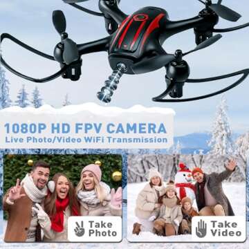 Drones for Kids 8-12, Drone with Camera 1080P for Kids Adults, FPV Drone with 2 Batteries, Mini Drone Gesture Photo, Wifi RC Quadcopter, 3 Speed Mode, 3D Flips, Altitude Hold, Kids Drones for Boys