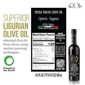 ROI Ligurian Italian Extra Virgin Olive Oil - First Cold Pressed EVOO Cultivar Ogliarola-Taggiasca Ligurian Olives - Polyphenol Rich Olive Oil From Liguria Italy