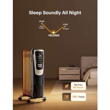 PELONIS Champagne Oil Filled Radiator Heater with Remote and Thermostat, 5 Temperature Settings for indoor use Large Room, Energy Efficient Electric Space heater with Safety Features