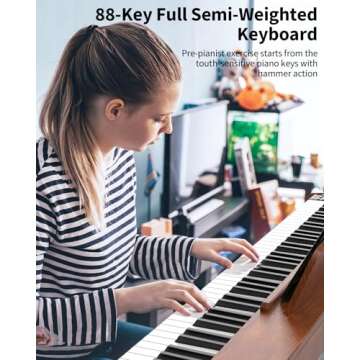 Efghfdh 88 Key Digital Piano Keyboard,88 Key Full Size Weighted Hammer Action Electric Keyboard Piano with 200 Rhythms,200 Tones, Piano Keyboard with Stand, TriplePedal,Headphone, Carrying Bag