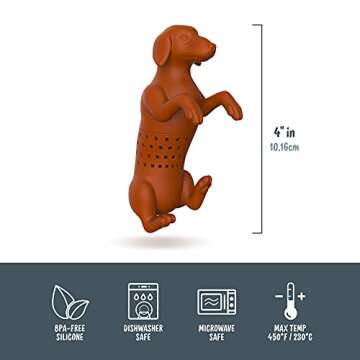 Genuine Fred, HOT DOG, Wiener Dog Reusable Silicone Tea Infuser, Brown, , Fun Gift for Tea Lovers, Clever Kitchen Gadget