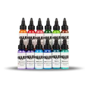 Dynamic Color Co - Dynamic Tattoo Ink Set, 12-Color Circa Tattoo Ink Set & 8oz Bottle of Dynamic Black Tattoo Ink, Premium Quality for Tattoo Artists