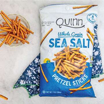 Quinn Gluten Free Sea Salt Pretzel Sticks - Whole Grain, Made with Real Ingredients, Whole Grain Sorghum, Sea Salt, Vegan, Gluten Free, Dairy Free, Non-GMO - 5.6 Oz (Pack of 8)