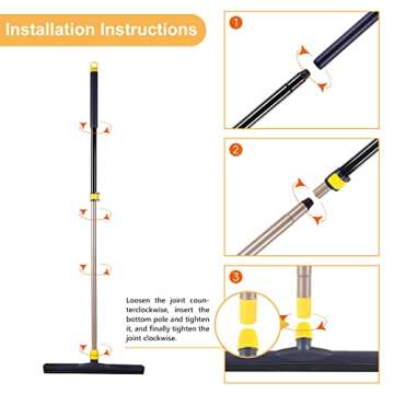 Yocada Floor Squeegee Scrubber Adjustable Telescopic Pole Heavy Duty Household Broom EVA Foam Blade for Garage Courtyard Shower Bathroom Floor Marble Glass Tile Water Foam Cleaning