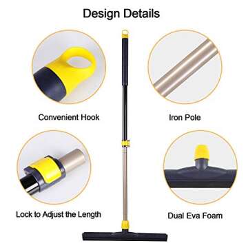 Yocada Floor Squeegee Scrubber Adjustable Telescopic Pole Heavy Duty Household Broom EVA Foam Blade for Garage Courtyard Shower Bathroom Floor Marble Glass Tile Water Foam Cleaning