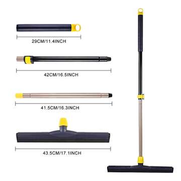 Yocada Floor Squeegee Scrubber Adjustable Telescopic Pole Heavy Duty Household Broom EVA Foam Blade for Garage Courtyard Shower Bathroom Floor Marble Glass Tile Water Foam Cleaning