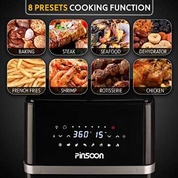 Air Fryer 10 QT with 31 Recipes, 360 degree Of Super-Heated Cyclonic Air, 11 Accessories, 8 Cooking Presets, LED Touch Screen and Auto-Shutoff Safety System