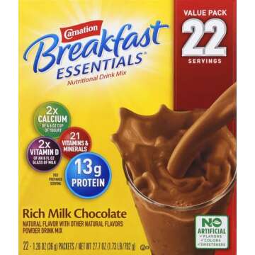 Carnation Breakfast Essentials Powder Drink Mix, Rich Milk Chocolate,1.26 Ounce (Pack of 22), (Packaging May Vary)