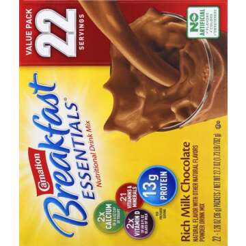 Carnation Breakfast Essentials Powder Drink Mix, Rich Milk Chocolate,1.26 Ounce (Pack of 22), (Packaging May Vary)