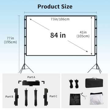 Upgraded 84 inch Projector Screen with Stand Portable Projection Screen lejiada 16:9 4K HD Projections Movies Screen with Carry Bag for Indoor Outdoor Home Theater Backyard Cinema Travel