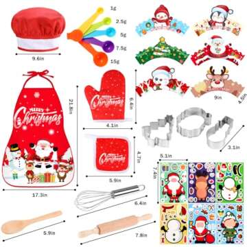 Labeol Christmas Kitchen Kids Cooking Sets Real, 27 PCS Kids Baking Sets with Kids Apron, Chef Hats and Oven Mitts for Christmas Dinner Party Baking, Fun Christmas Cooking Sets Gifts for Boys Girls