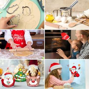 Labeol Christmas Kitchen Kids Cooking Sets Real, 27 PCS Kids Baking Sets with Kids Apron, Chef Hats and Oven Mitts for Christmas Dinner Party Baking, Fun Christmas Cooking Sets Gifts for Boys Girls