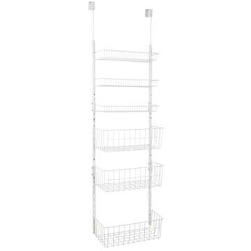 Smart Design Over The Door Pantry Organizer Rack with 6 Adjustable Shelves - Steel Metal Wire Baskets and Frame - Hanging - Wall Mountable - Cans, Spice, Storage, Closet, Bathroom, Kitchen - White