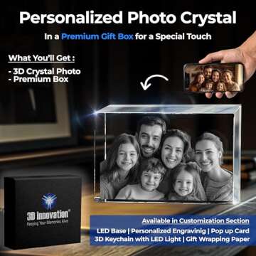 3D innovation 3D Crystal Photo, Valentines Day Personalized Gifts for Women, Her, Wife, Mom, Custom Glass Picture for Anniversary, Birthday, Pets, Couples Gifts, Rectangle Laser Etched Crystal