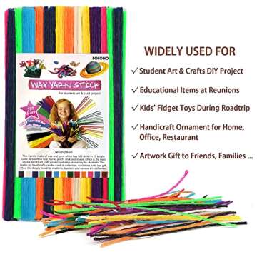 Bofoho 500pcs Wiky Sticks Art Crafts Wax Yarn Sticks Non-Toxic Bendable Wiky Sticky in Bulk Perfect Handicraft Christmas Gift Entertainment for Home and Travel Student DIY Project