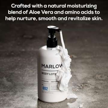 MARLOWE. No. 002 Moisturizing Body Lotion 16 oz, Daily Dry Skin Lotion for Men, Made with Hydrating Natural Aloe Vera, Vegan, Oil Free, Light Fresh Tonka Scent