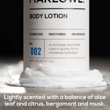 MARLOWE. No. 002 Moisturizing Body Lotion 16 oz, Daily Dry Skin Lotion for Men, Made with Hydrating Natural Aloe Vera, Vegan, Oil Free, Light Fresh Tonka Scent