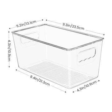 YIHONG Clear Plastic Storage Bins, 4 Pack Small Pantry Organizer Bins with Handle for Kitchen, Freezer,Cabinet,Closet Organization and Storage